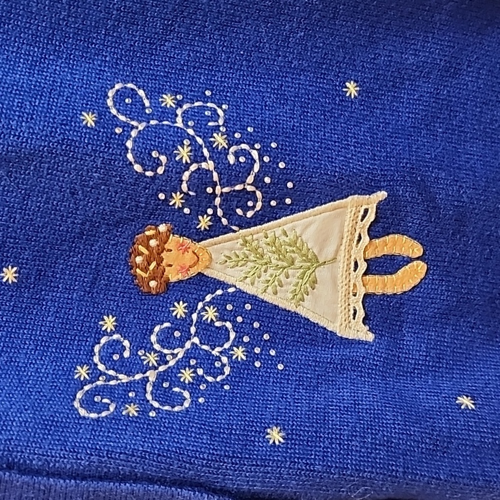 Quacker Factory Royal Blue Embellished Angels Knit Cardigan Cardigan Size Med - Picture 4 of 7